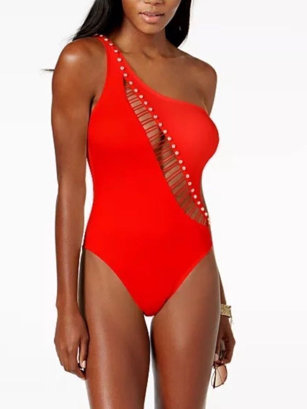 Kenneth Cole One-Shoulder Cutout Tummy Control One-Piece Swimsuit. Size Small